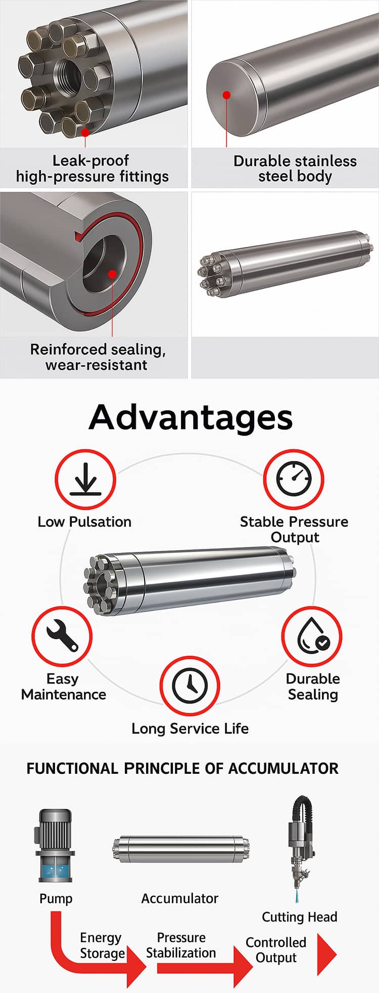 Pressure Stabilizer Waterjet Accumulator