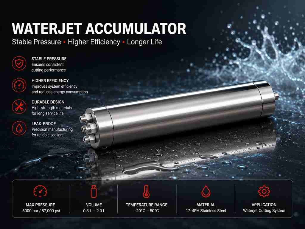 2L <a href=https://www.kundacnc.com/Cnc-Waterjet-Accumulator-Energy-Storage-Acc-Waterjet-Attenuator-For-Waterjet-Cutting-Machine-p.html target='_blank'>Waterjet Accumulators</a> Custom Easy Maintenance Waterjet Cutting Machine Accumulator